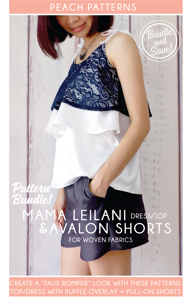 TWO PATTERN BUNDLE: Mama Leilani Dress & Top with Ruffle Overlay and Avalon Shorts PDF Sewing Patterns for Women