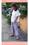 TWO PATTERN BUNDLE: Boho Tunic Top/Dress & Happy Pants Harems/Cargos PDF Sewing Patterns for Children